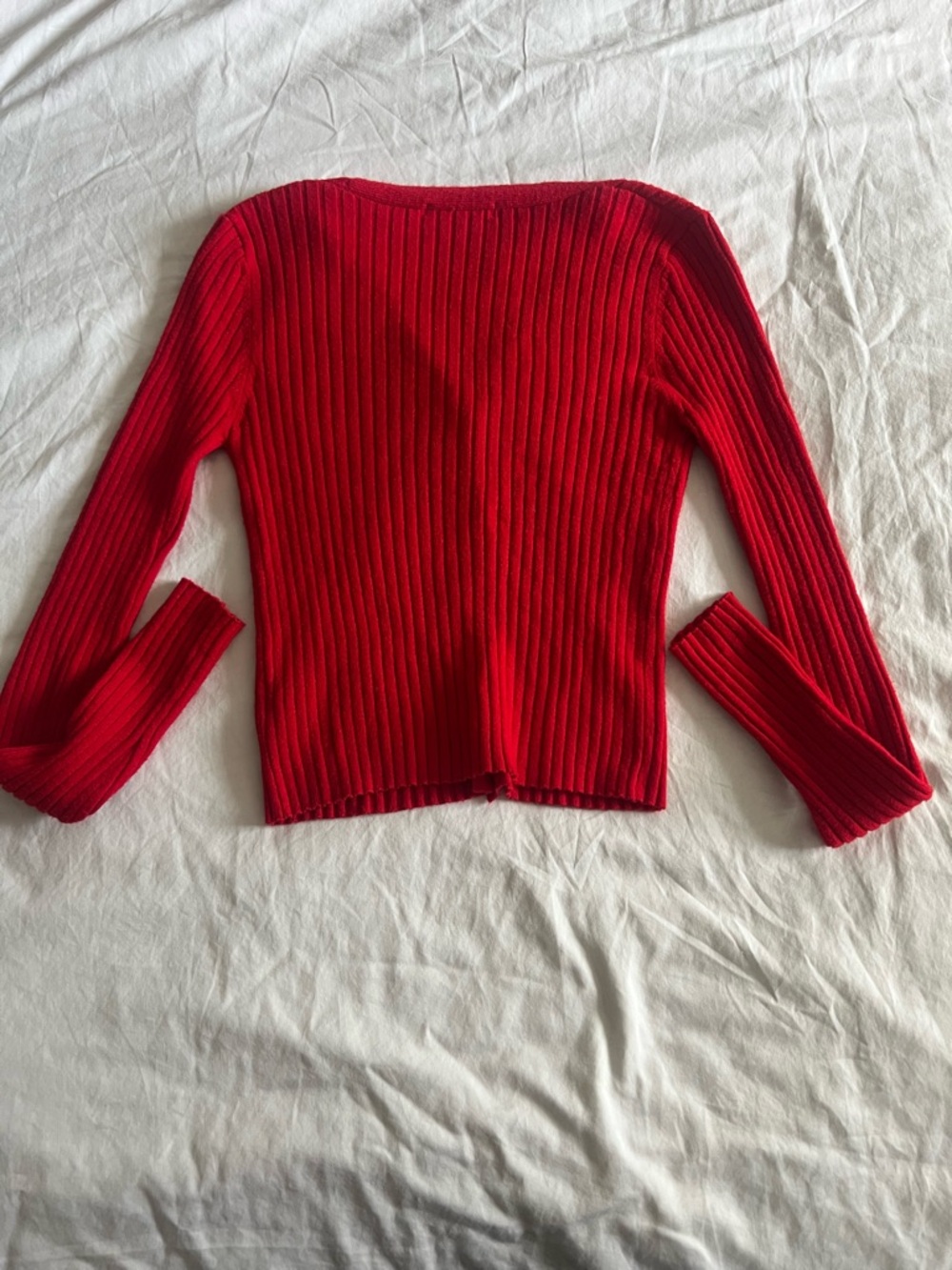 Active USA Red Ribbed V-Neck Button Cardigan - Picture 8 of 9